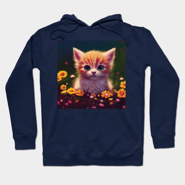 Kitten in field of flowers Hoodie by Geminiartstudio